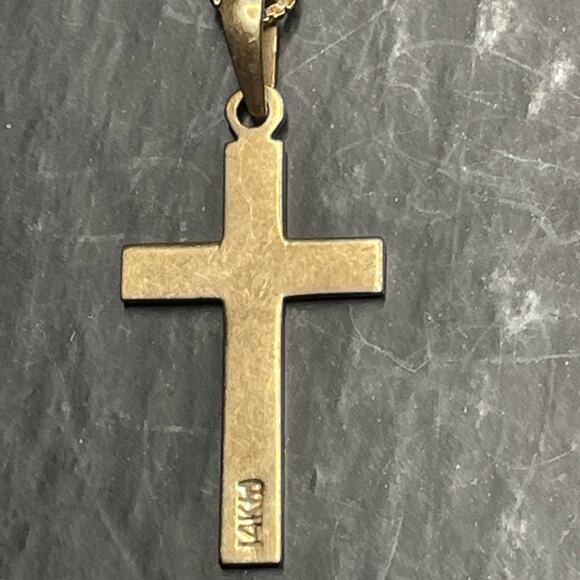 14K Gold Cross Necklace with Black Enamel on a 14k solid gold Chain - Picture 3 of 3